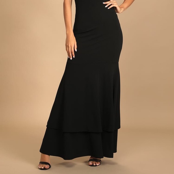 Lulu’s Tier and There Black Tiered Trumpet Hem Maxi Dress - Picture 3 of 4